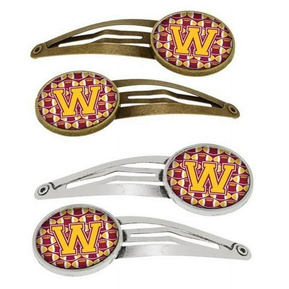Carolines Treasures CJ1081-WHCS4 Letter W Football Maroon & Gold Barrettes Hair Clips, Set of 4
