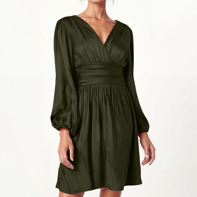 WILLBEST Vestido De Verano Para Mujer, Vestido Informal Con Cuello En V Y Mangas Para Uso Diario, Básico, Color Sólido, Fluido, Cómodo, Para Primavera, Verano Y Otoño