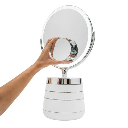 Sharper Image - Spastudio Vanity Plus 10-Inch LED Mirror with Storage - White