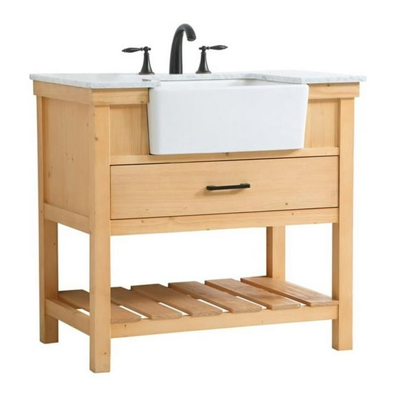 Elegant Decor Clement 36" Aluminum MDF Single Bathroom Vanity in Natural Wood