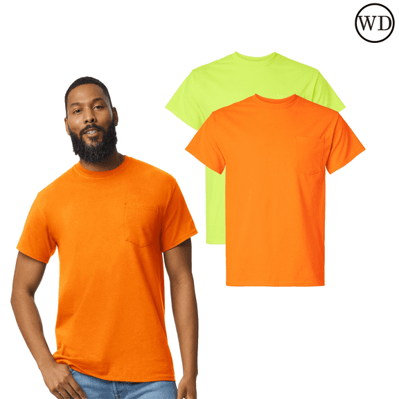 Gildan Mens Ultra Cotton Pocket T-Shirt, Hi Vis Safety Workwear Men's Pocket Tee with Short Sleeves, Mixcolor Pack 2 S