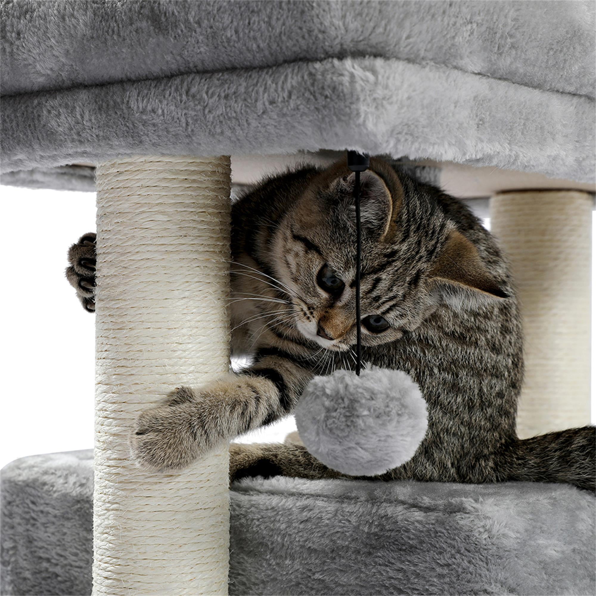 Kadyn 28" Multi-Level Cat Tree Tower Cat Condo with Scratching Posts, Jump Platform Top Perch and Dangling Ball, Gray Kadyn 28" Multi-Level Cat Tree Tower Cat Condo with Scratching Posts, Jump Platform Top Perch and Dangling Ball, Gray