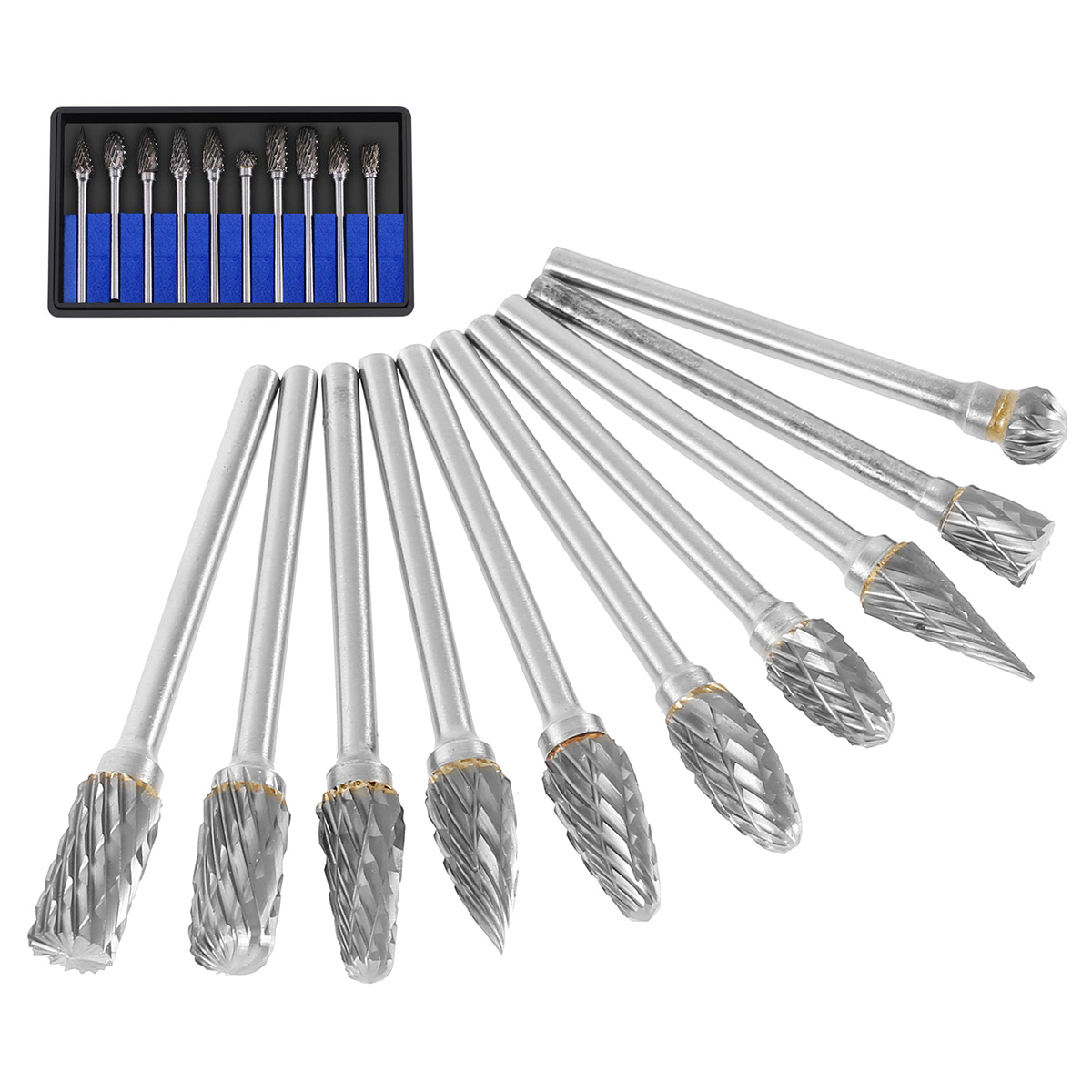 Eummy 10Pcs Rotary Files Burrs Set Carbide Cutting Burrs Bits Set with