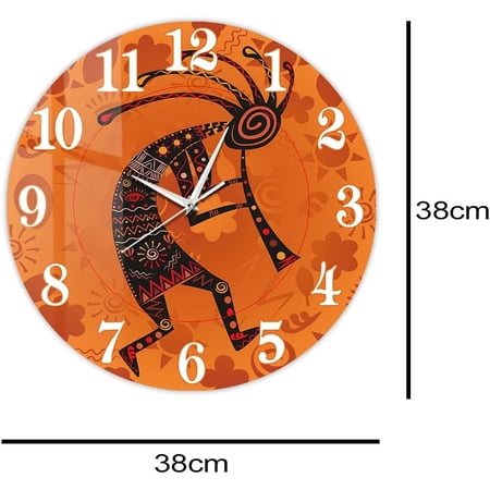 15 Inch Tribal Southwest Desert Wall Clock, Silent Battery Operated Humpbacked Flute Player Ethnic African Deity of Fertility Flutist Decorative Wall Clock for Bedroom Living Room
