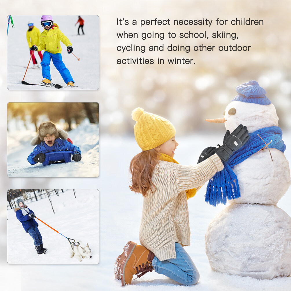Vbiger Kids Waterproof Ski Gloves, Black photo 5