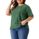 thumbnail image 4 of Blusa de mujer de talla grande Agnes Orinda, de manga corta, cuello redondo, de algodón y lino, camiseta 1X en verde militar, 4 of 6