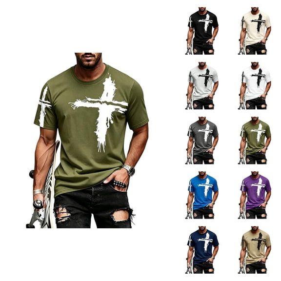 Christian Shirts for Men Summer Short Sleeve Crewneck Christian Cross Graphic Tee Shirt Casual Cool T-Shirts