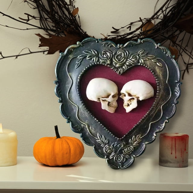 Xihbxyly Estatua de Calavera de Pareja, Artesanía de Resina En Forma de Corazón, Decoración Romántica de Halloween, Decoración Moderna para El Hogar, Decoración para Sala de Estar y Oficina, Idea de