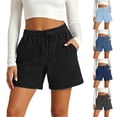 thumbnail image 6 of Aihuaihua Jean Shorts Womens Stretchy High Waisted Lightweight Summer Casual Loose Pull on Trendy Drawstring Denim Shorts Light Blue S, 6 of 6