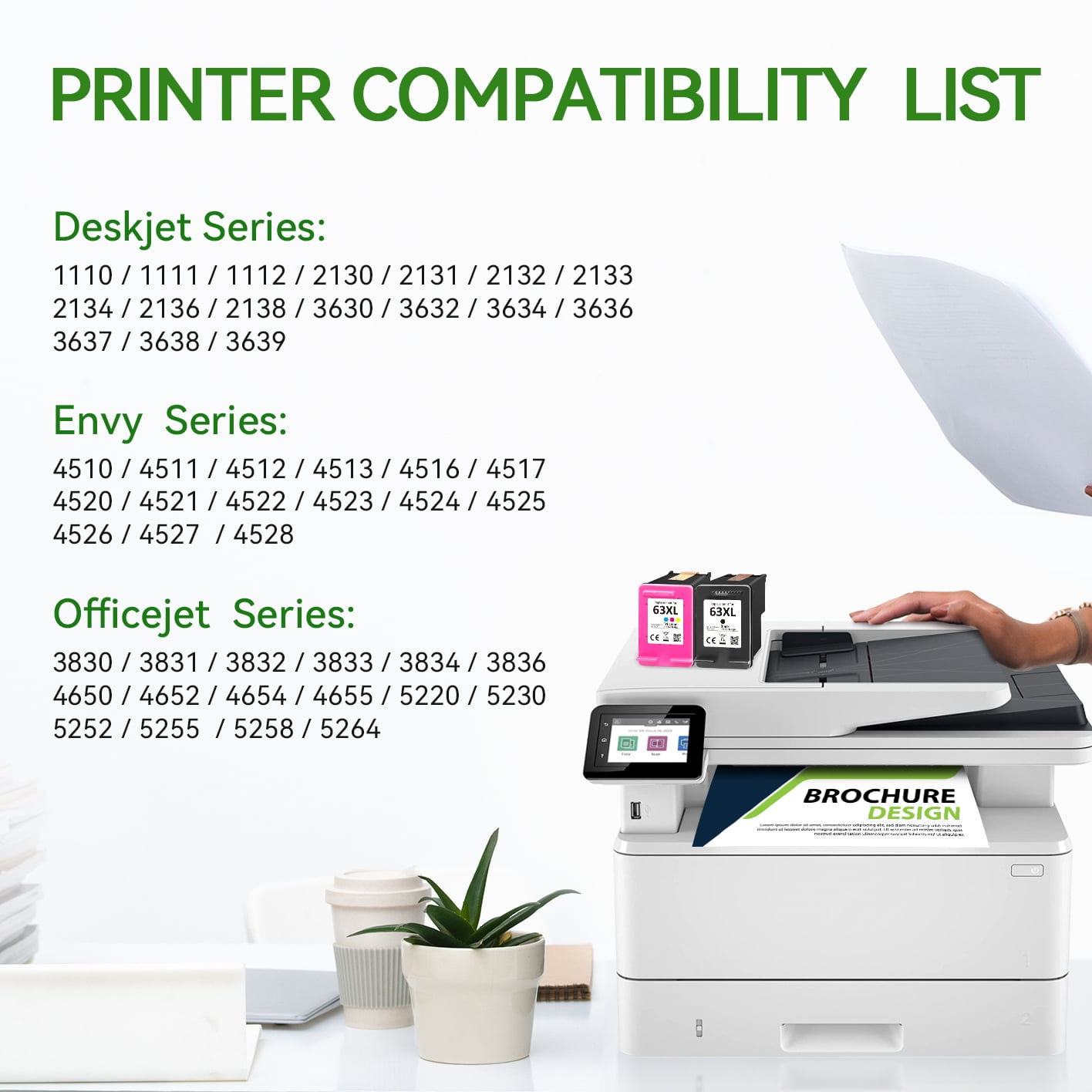 63XL Ink Cartridge Compatible for Printer Ink HP 63 Ink Cartridge Combo Pack, Black and Tri-color