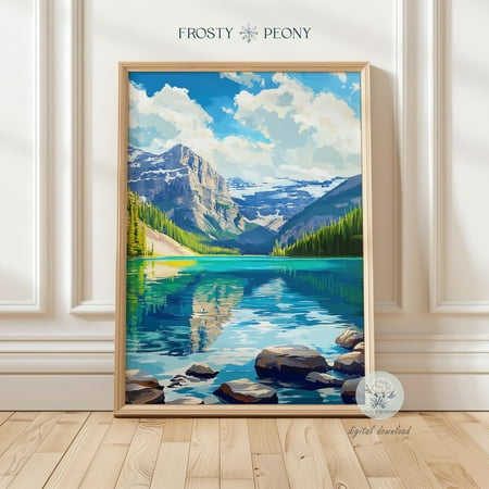 Peaceful Lake And Mountains Art Print, Colorful Nature Landscape Wall Decor, Breathtaking Mountains Art, Wall Art, Modern Wall Decor, 24x36 UNFRAMED