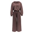 thumbnail image 5 of Szluipve 2 Piece Sets for Women 2 Piece Tracksuit V‑Neck Drawstring Hoodie Top High Waist Pleated Wide Leg Pants Set Casual Loose Matching Loungewear Outfit With Pockets Brown M, 5 of 7