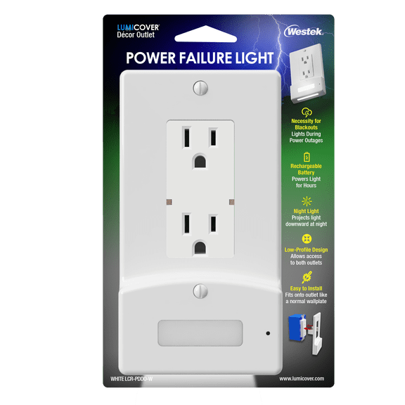 Westek LumiCover Power Failure Core Décor Outlet Nightlight WallPlate
