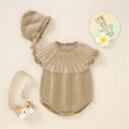 thumbnail image 2 of Generic Quick Drying Sweaters for Children's Baby Knitted Romper Cotton Sleeveless Boy Girl Ruffled Striped Sweater Clothes Bodysuit With Hat Caps Outfits Set (0-3 Months,Khaki), 2 of 8