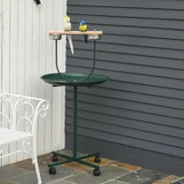 Pefilos 48" Metal Bird Stand, Rolling T-Stand Bird Training Activity Playground with Perch and Feeding Bowls, Green