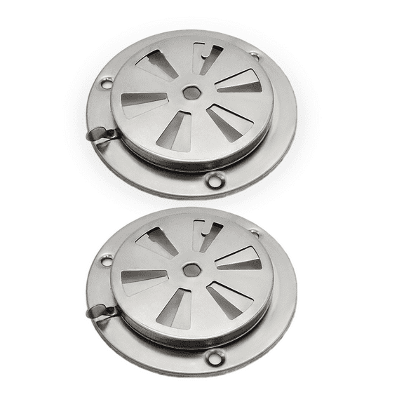 BBQ Smoker Air Vent Set of 2 - 3.7 inch/95mm Stainless Steel BBQ Air Vent Damper Pinwheel Grill Vent Exhaust Vent Stove Air Vent Damper Thermostat Air Vent Replacement Parts, Silver
