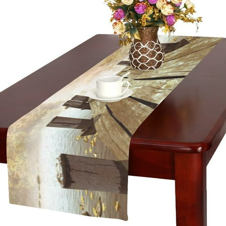 

MYPOP Wooden Dock Table Runner Placemat 16x72 inches Autumn River Table Cloth for Office Kitchen Dining Wedding Party Home Decor
