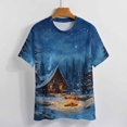 thumbnail image 3 of Christmas Snowman Snow House Women's Short Sleeve T-Shirt Crew Neck Casual Summer Trendy Loose Fit Tops, 3 of 6