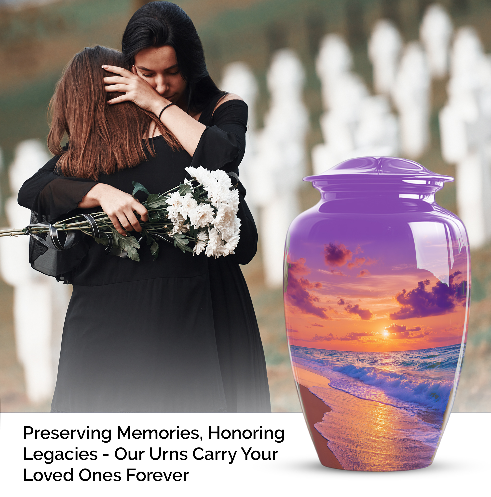 Beach Urn For Ashes For Women - Sunset Cremation Urns For Human Ashes Adult Female - Large Memorial Urns For Men - Funeral Ash Holder ( Size:- 10 Inch )