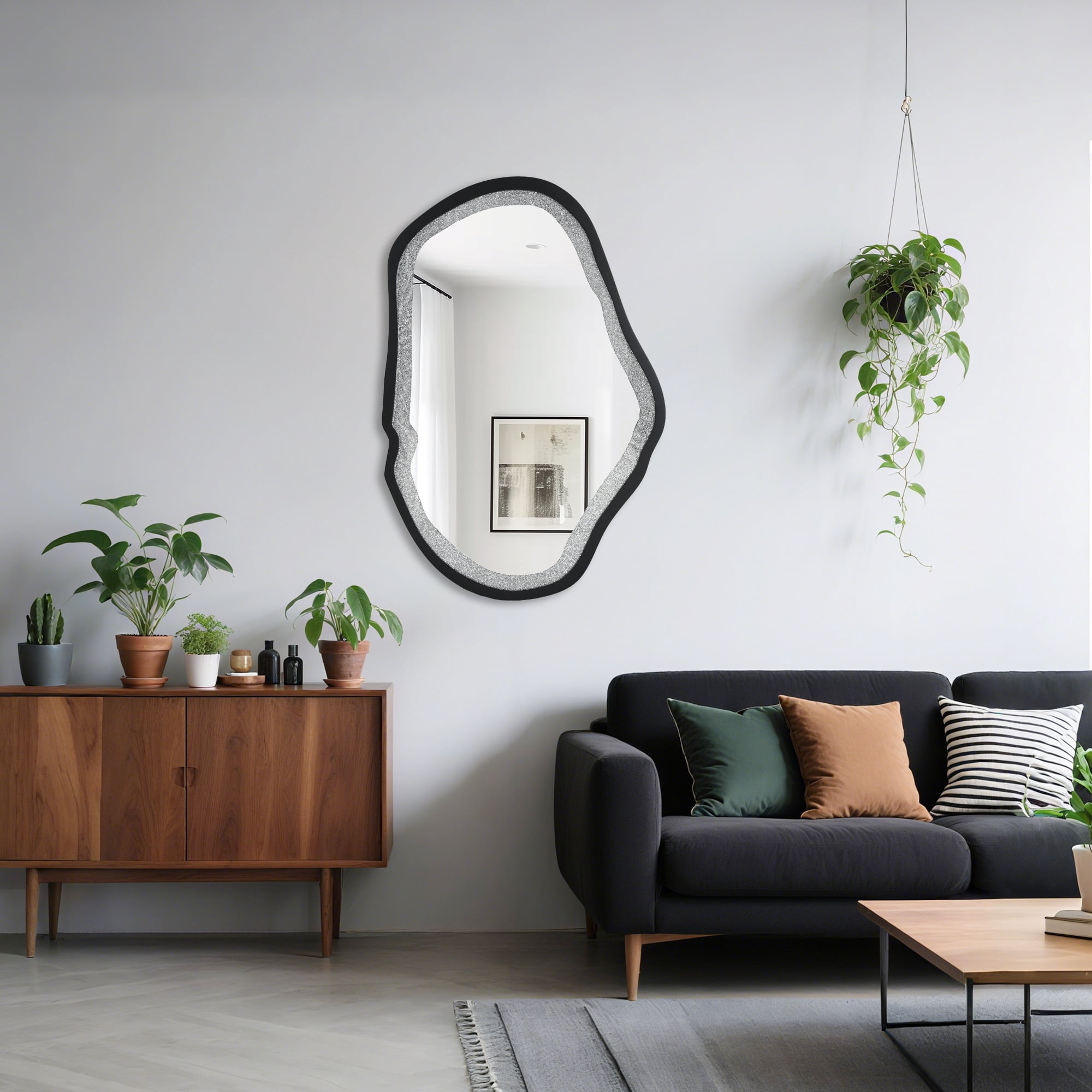 31.9-in W x 47.2-in H Irregular Black and Silver Diamonds Framed Wall Mirror