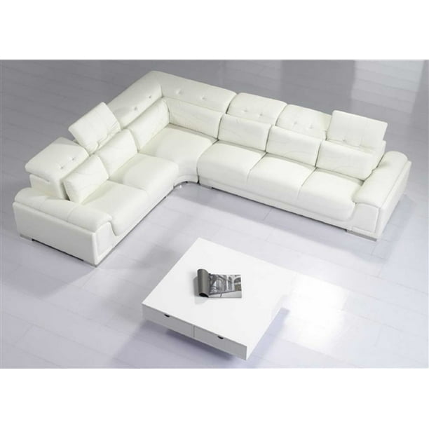 Contemporary White Leather Sectional Sofa W Adjustable Headrest And Pillows T93c Com White Leather Sectional Sofa, Modern Black And White Leather Sectional Sofa