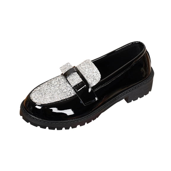 Xfvqtps Womens Glitter Loafers Slip on Flats Leather Casual Dressy Flat Shoes Party Shoes Comfortable Slip on Shoes Silver