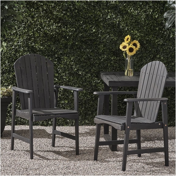JERFIT 2-Pack Dark Gray Acacia Wood Adirondack Chairs for Outdoor Patio Dining, Weather-Resistant Hardwood Garden Seating Set