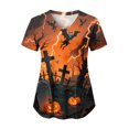 thumbnail image 6 of Godom Halloween Pumpkin Graphic T-Shirt Womens Short Sleeve V Neck Casual Tops Tees Shirt, 6 of 7