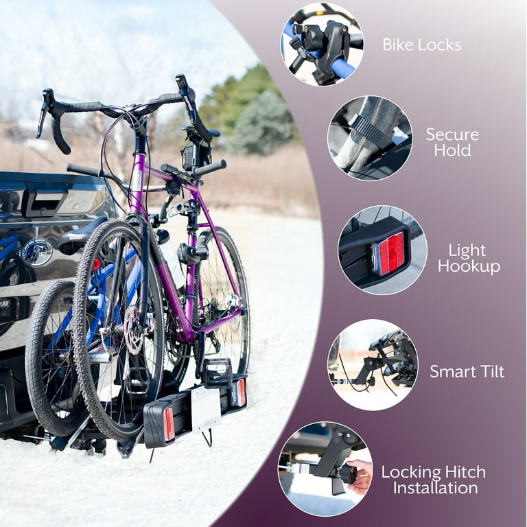 Life Finds 2-Hitch Bike Rack With Taillights And License Plate Holder, Adjust