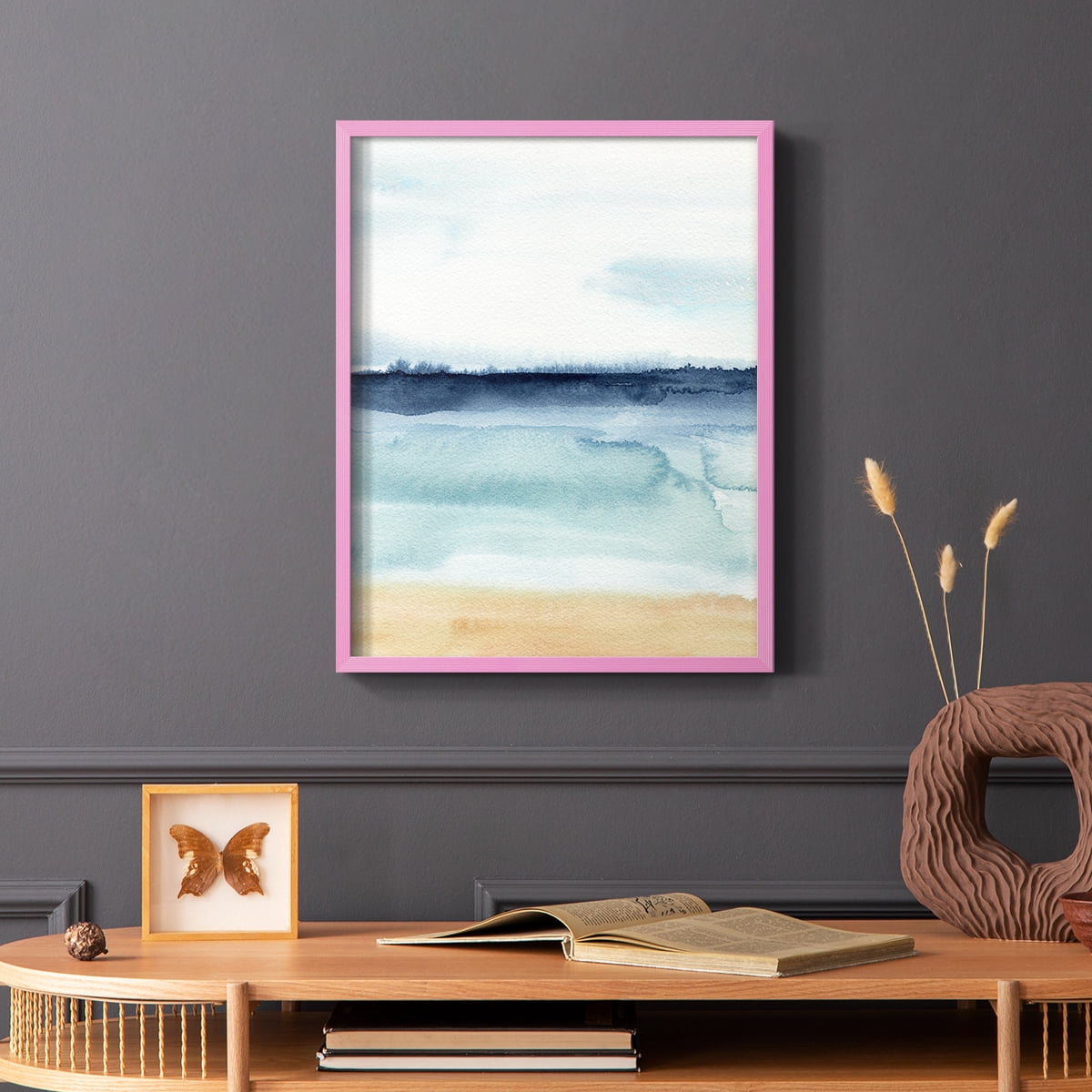 Watercolor Ocean Horizon I Framed Print in Pink Solid Wood 8 x 10 Framed Print