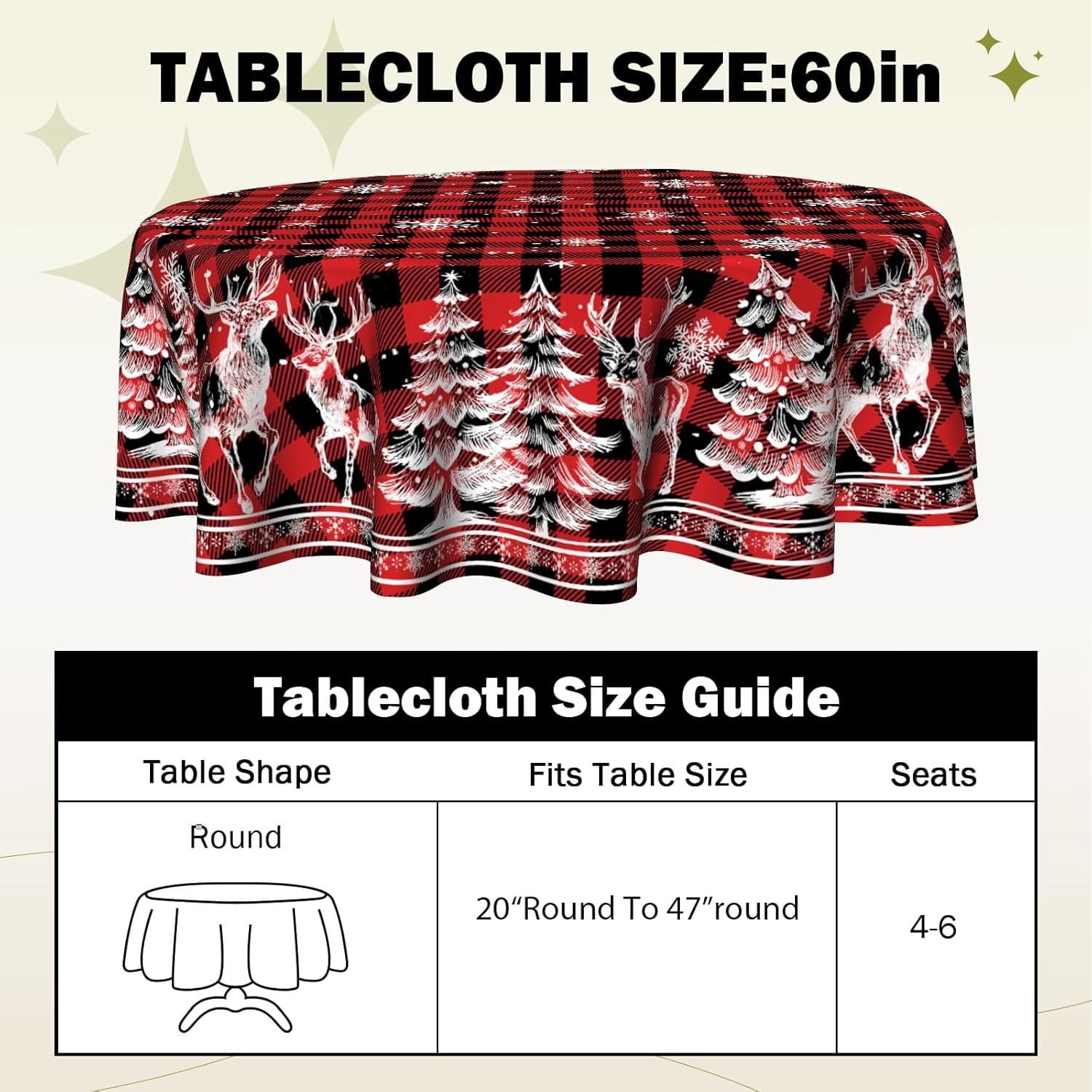 Christmas Round Tablecloth 60 inch Christmas Nativity Table Cloth Xmas Tree Table Cloths Decorations for Home Kitchen Dining Red Buffalo Plaid