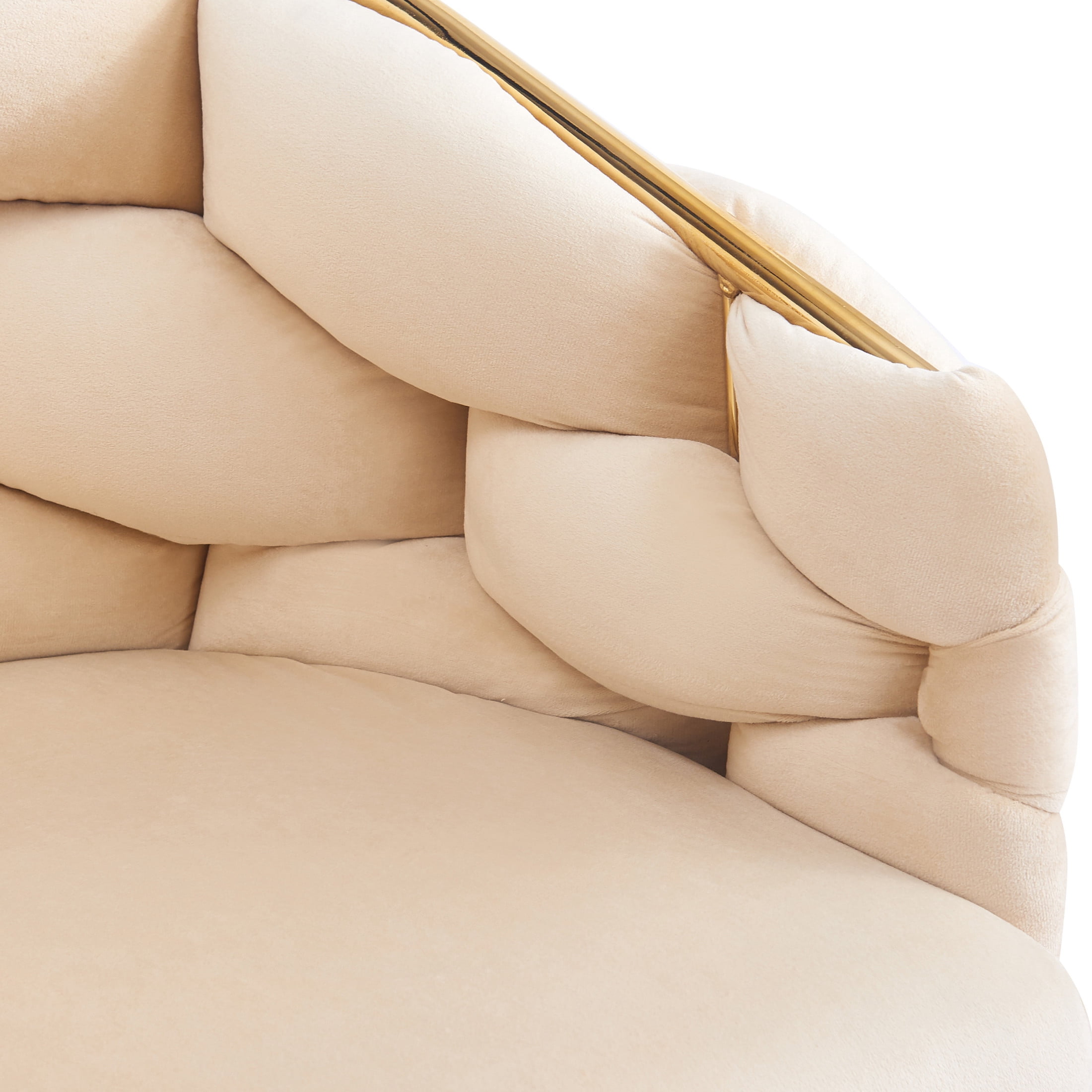 Elegant Velvet Accent Armchair with Gold Legs & Full Back Support, Beige