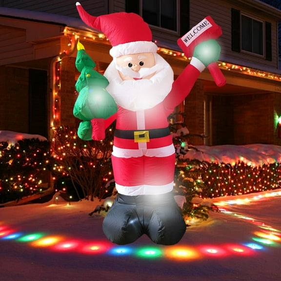 5.9 Ft Christmas Inflatable Santa Claus Outdoor Decorations, LED Lighted Blow Up Santa Claus with Xmas Tree Inflatable Outdoor Holiday Yard Decorations for Garden Lawn Patio Party Indoor Decor