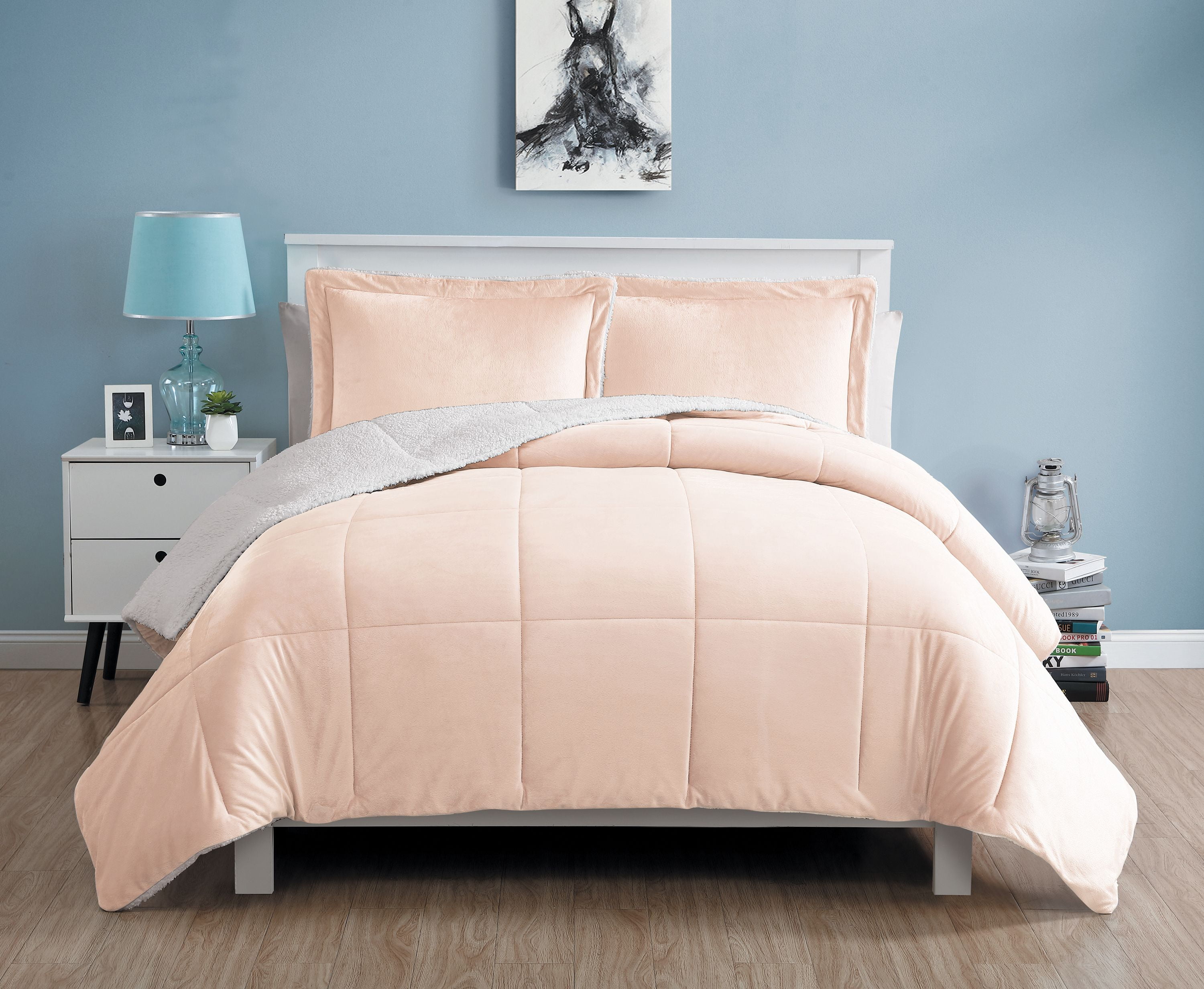 VCNY Home Micro Mink Sherpa Comforter Set, Full/Queen, Blush