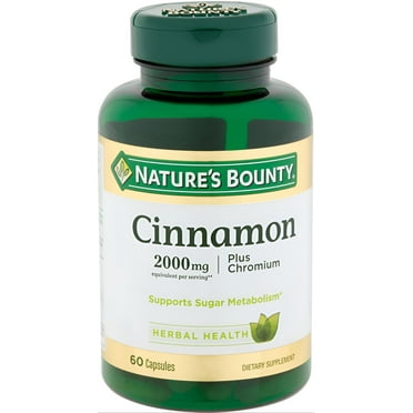 Natures Bounty Cinnamon 2000 mg Plus Chromium, Dietary Supplement Capsules, 60 ea, Pack of 3