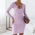 thumbnail image 2 of Stichou Womens Long Sleeve Sweater Dress Casual Cut Out Bodycon Mini Winter Dress Trendy Ribbed Ladies Spring Sweater Purple XL, 2 of 7