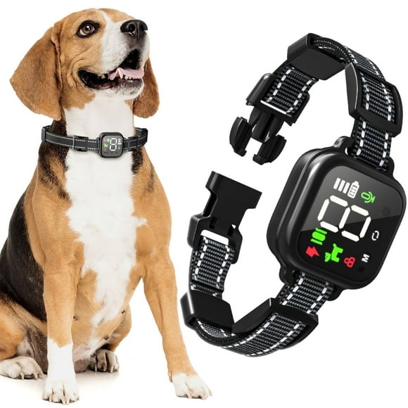 Collar de Corteza para Perros Grandes, 4 Modos de Collar de Choque sin Disparador Falso, Collar de Ladrido Inteligente Automático para Entrenamiento, Collar de Choque para Perros con Pitido, Vibración y Choque (Negro)