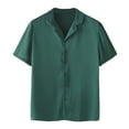 thumbnail image 5 of JTieacloth Men's Pajama Shirts Male Spring And Summer Soild Color Satin Imitation Silk Comfortable Shirt Shorts Home Service Suit Green, 5 of 5