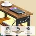 thumbnail image 3 of Narrow Side Table with Charging Station and LED Light, Slim Bedside Table for Bedroom, Rustic Brown, 3 of 6