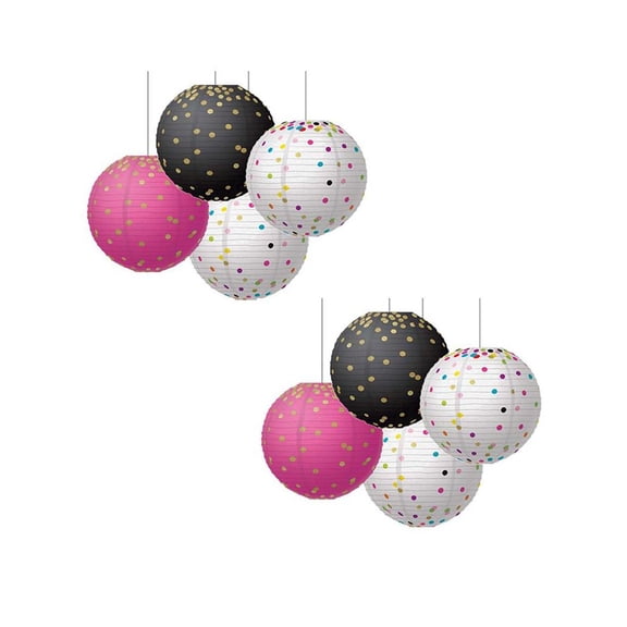 Teacher Created Resources Gold Foil & Confetti 8" Hanging Paper Lanterns, 6 Per Pack, 2 Packs