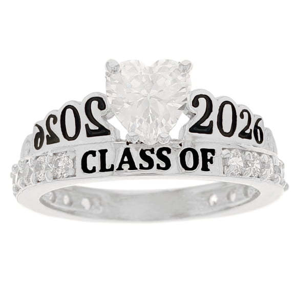 JackAni 10k White Gold White CZ April Birthstone Gorgeous 2026 Graduation Ring - Size 5.00