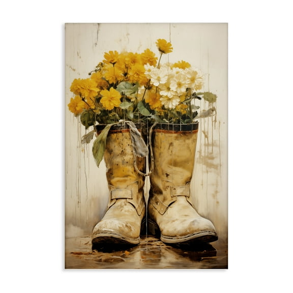 Stupell Industries Flowers in Rugged Country Boots Floral Painting Wrapped Canvas Canvas Art Print Wall Art, 16 x 24