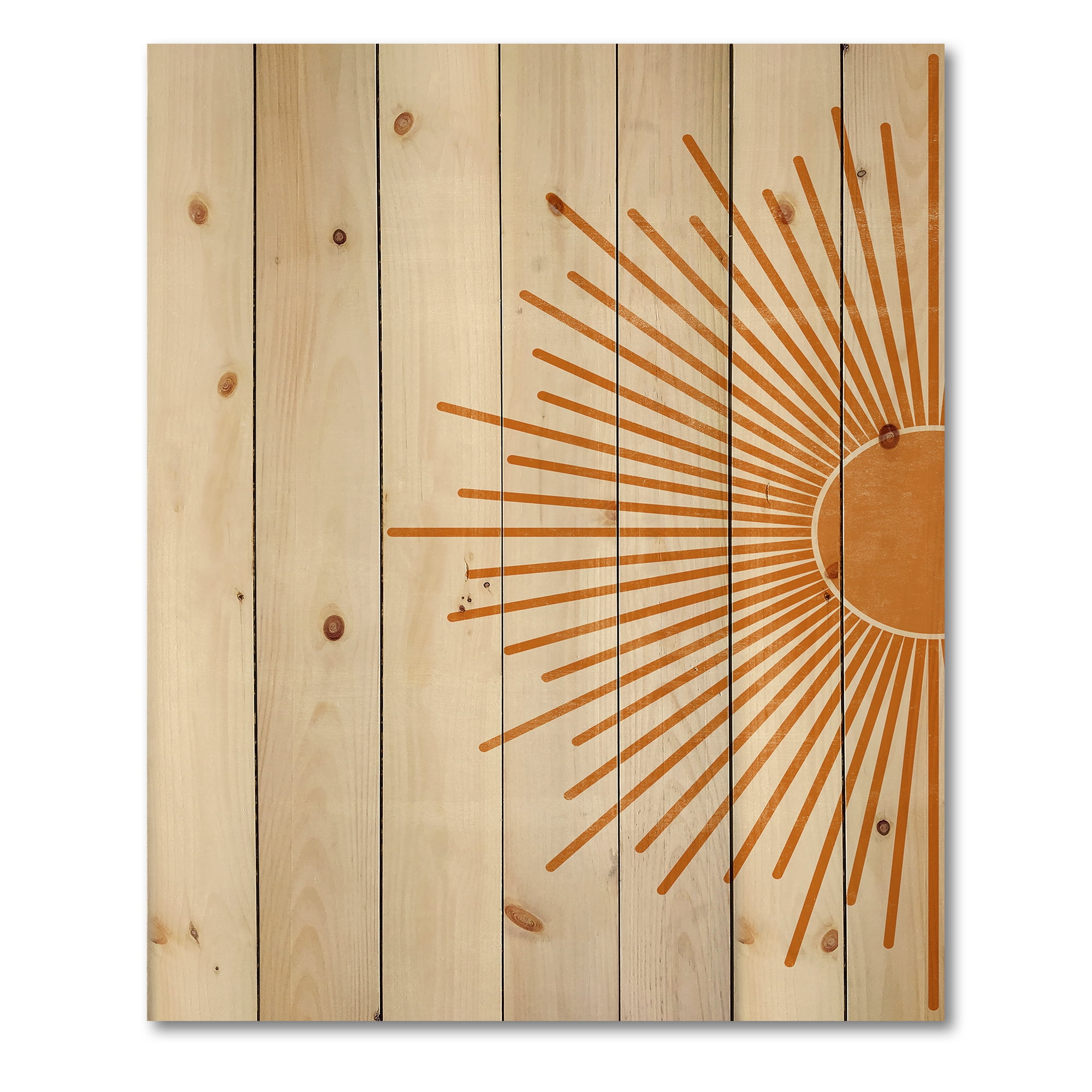 Designart 'Orange Sun Print On Beige I' Modern Print on Natural Pine Wood