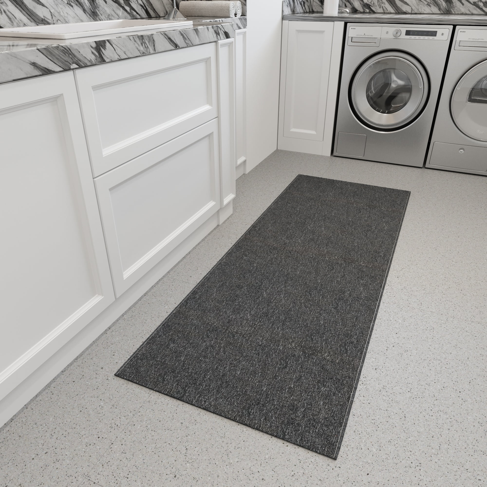 Ottomanson Hallway Runner Rug 2'7" x 6' Non-Slip Stain-Resistant Custom Size Carpet for Kitchen, Black
