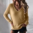 thumbnail image 3 of Dwellite Sweaters for Women Knit Long Sleeve V Neck Lightweight Casual Tops Fall Fashion Clothing Business Casual Outfits Camel 2XL, 3 of 8