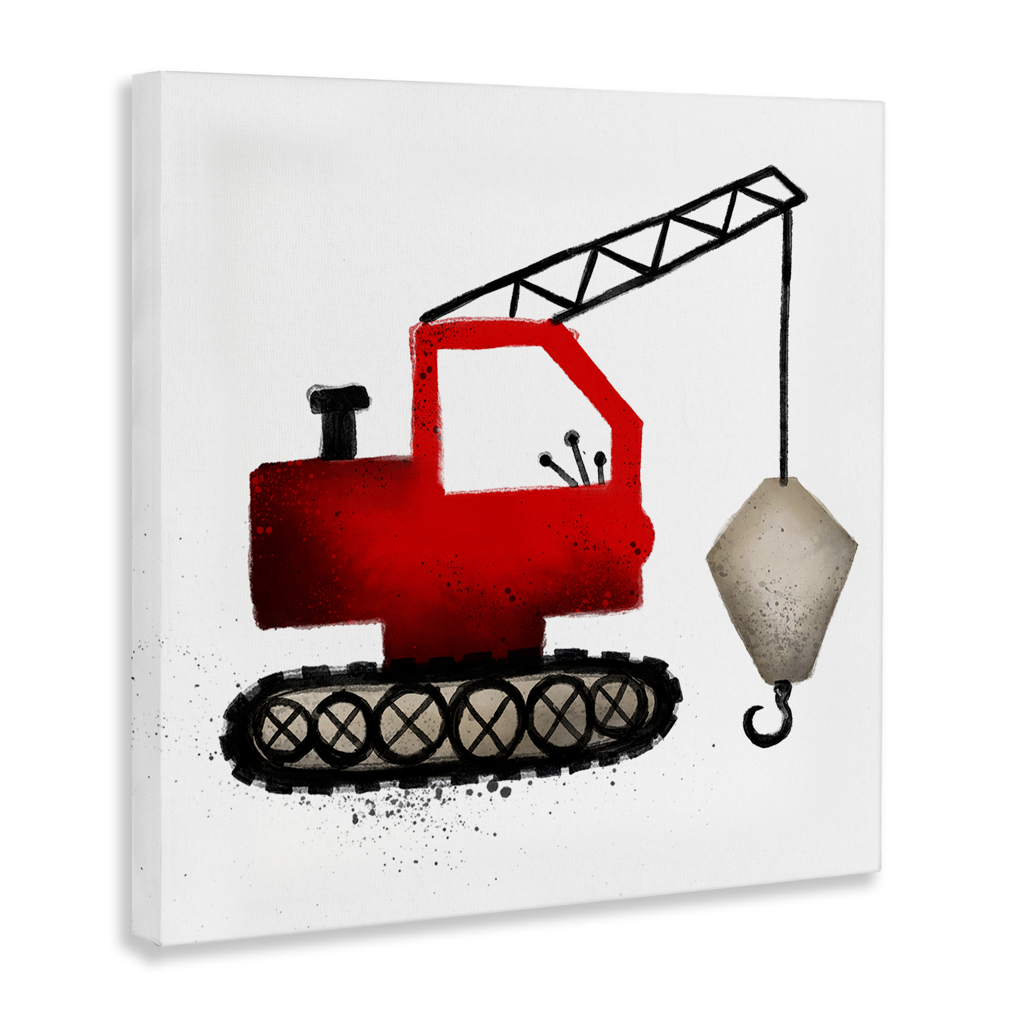 Stupell Industries Red Construction Vehicle Transportation Painting Wrapped Canvas Art Print Wall Art, 17 x 17