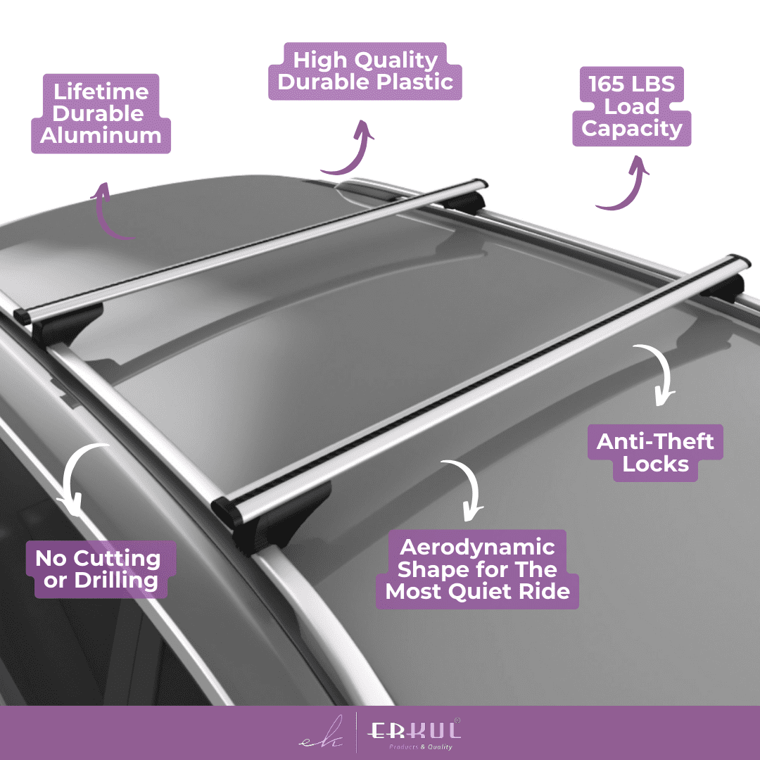 ERKUL Roof Rack Cross Bars for Ford Explorer 2011-2015 | Aluminum Crossbars with Anti Theft Lock for Rooftop | Compatible with Raised Rails - Silver