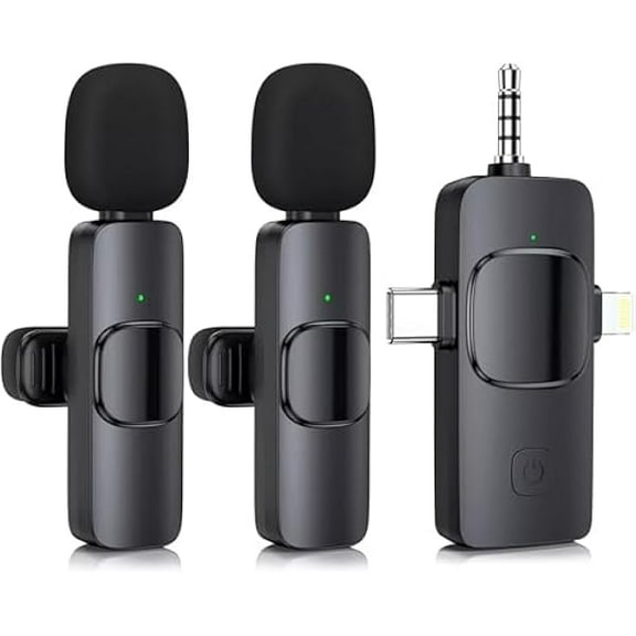 Mini Microphone, 3 in 1 Wireless Microphone for iPhone, iPad, Android, Camera, Professional Wireless Lavalier Lapel Mics for Recording, YouTube, TikTok