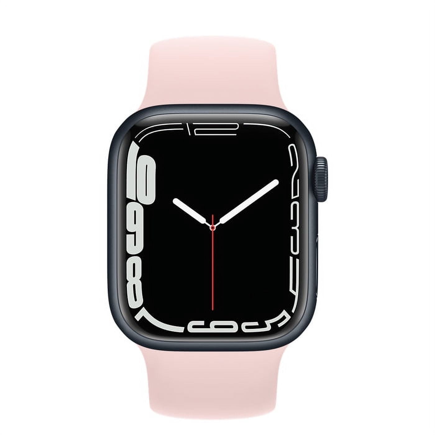 Apple Watch Series 7 GPS + Cellular 45mm Smart Watch, 18 Hour Battery Life, Midnight Aluminum Case with Pink Sport Band, 1 Each