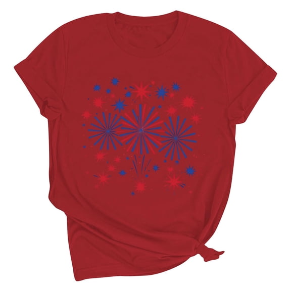 successthop Independence Day Clothes Women Red Blue White Plus Size Crewneck T Shirt Summer Shirts Short Sleeve Tops Red